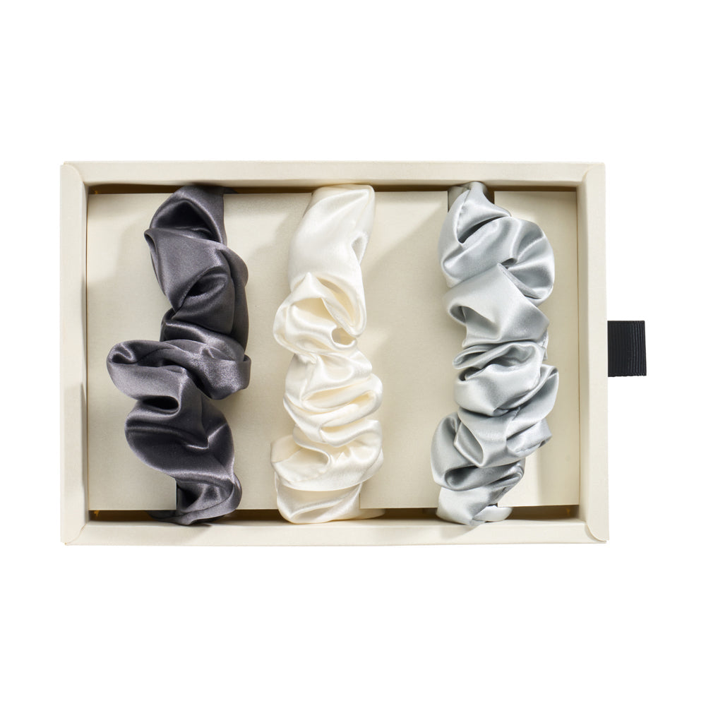Blissy Scrunchies - White, Gray, Silver