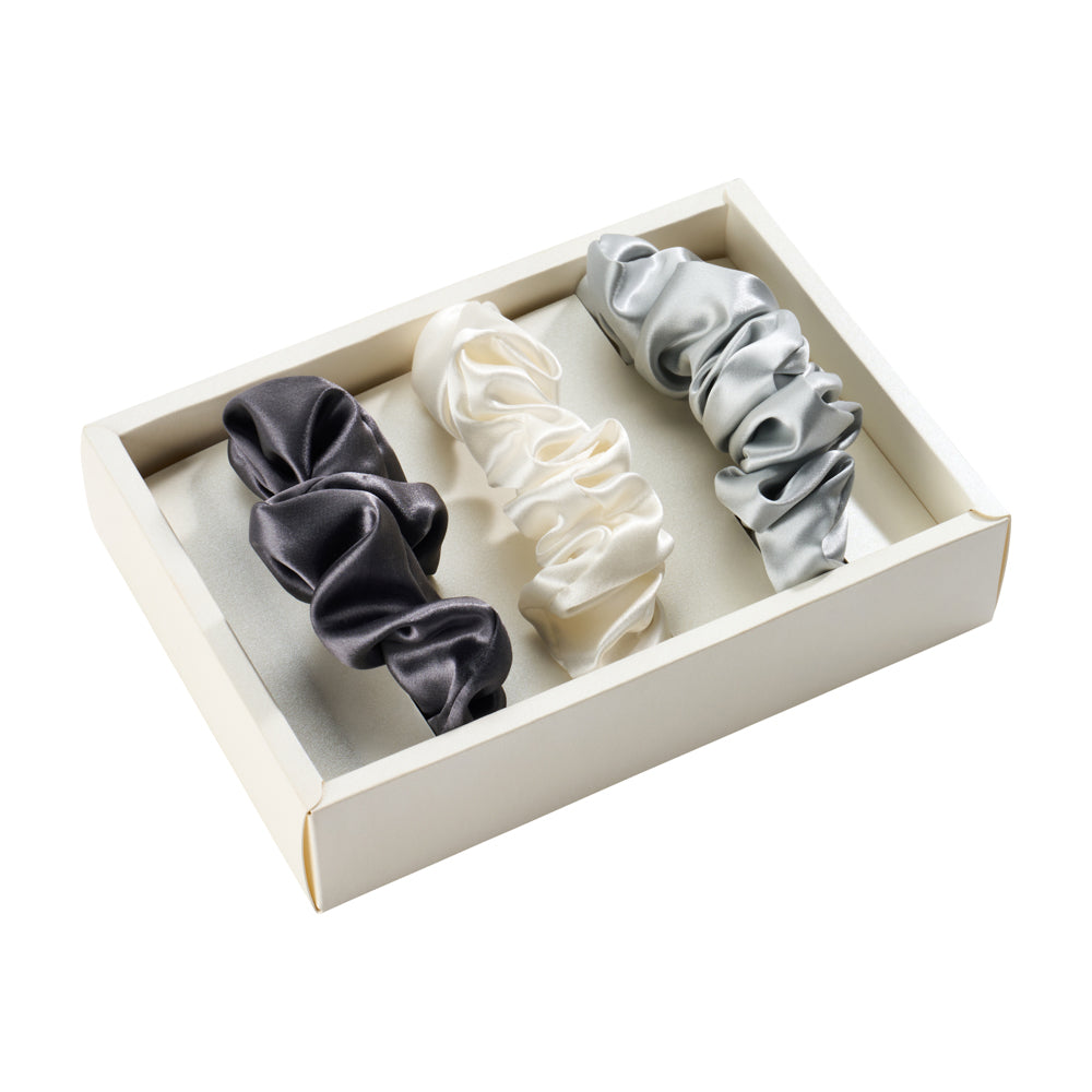 Blissy Scrunchies - White, Gray, Silver