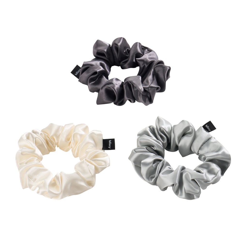 Blissy Scrunchies - White, Gray, Silver