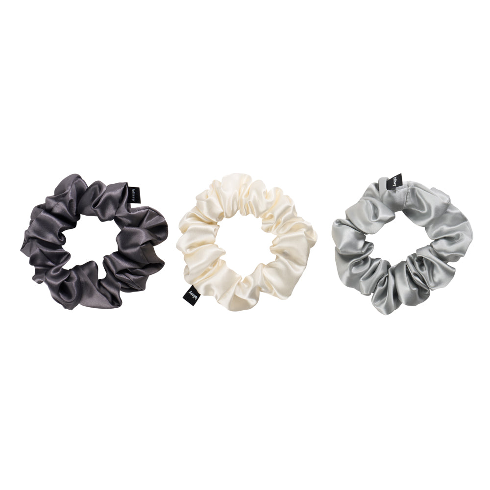 Blissy Scrunchies - White, Gray, Silver