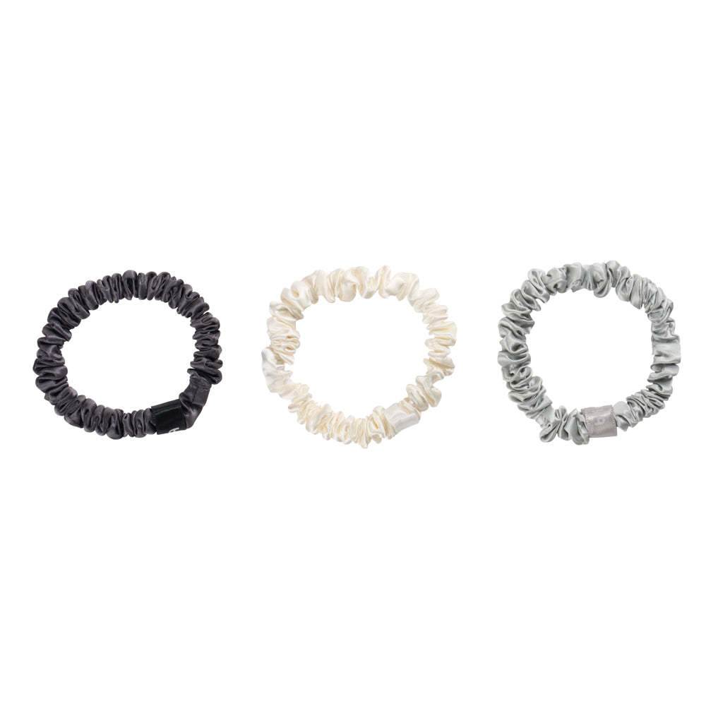 Blissy Skinny Scrunchies - White, Gray, Silver